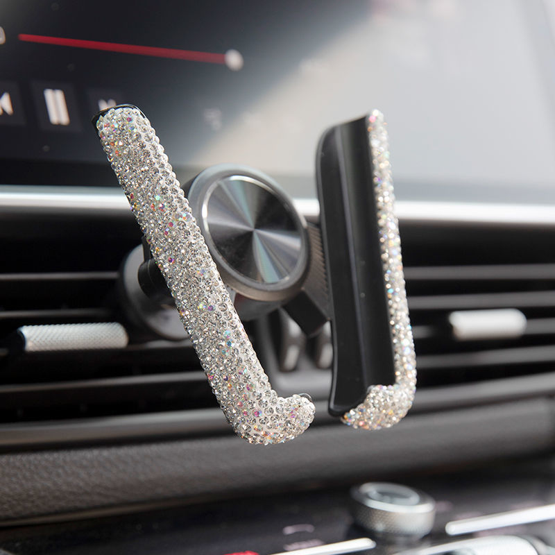 Car-Mounted Diamond-Encrusted Phone Holder, Car Navigation Support, Clip-On Air Vent, Multi-Functional and Versatile