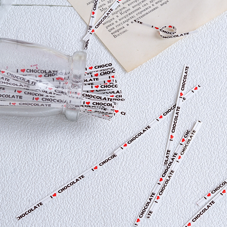 烘焙包装白底i love chocolate礼品包装扎丝 扎线糖盒扎带封口绳