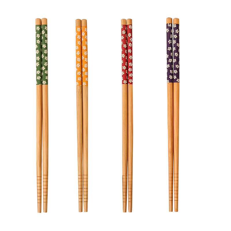 Palillos de bambú de estilo japonés al por mayor 22,5 CM pequeño hilo puntiagudo floral carbonizado palillos en stock puesto grupo compra suministro