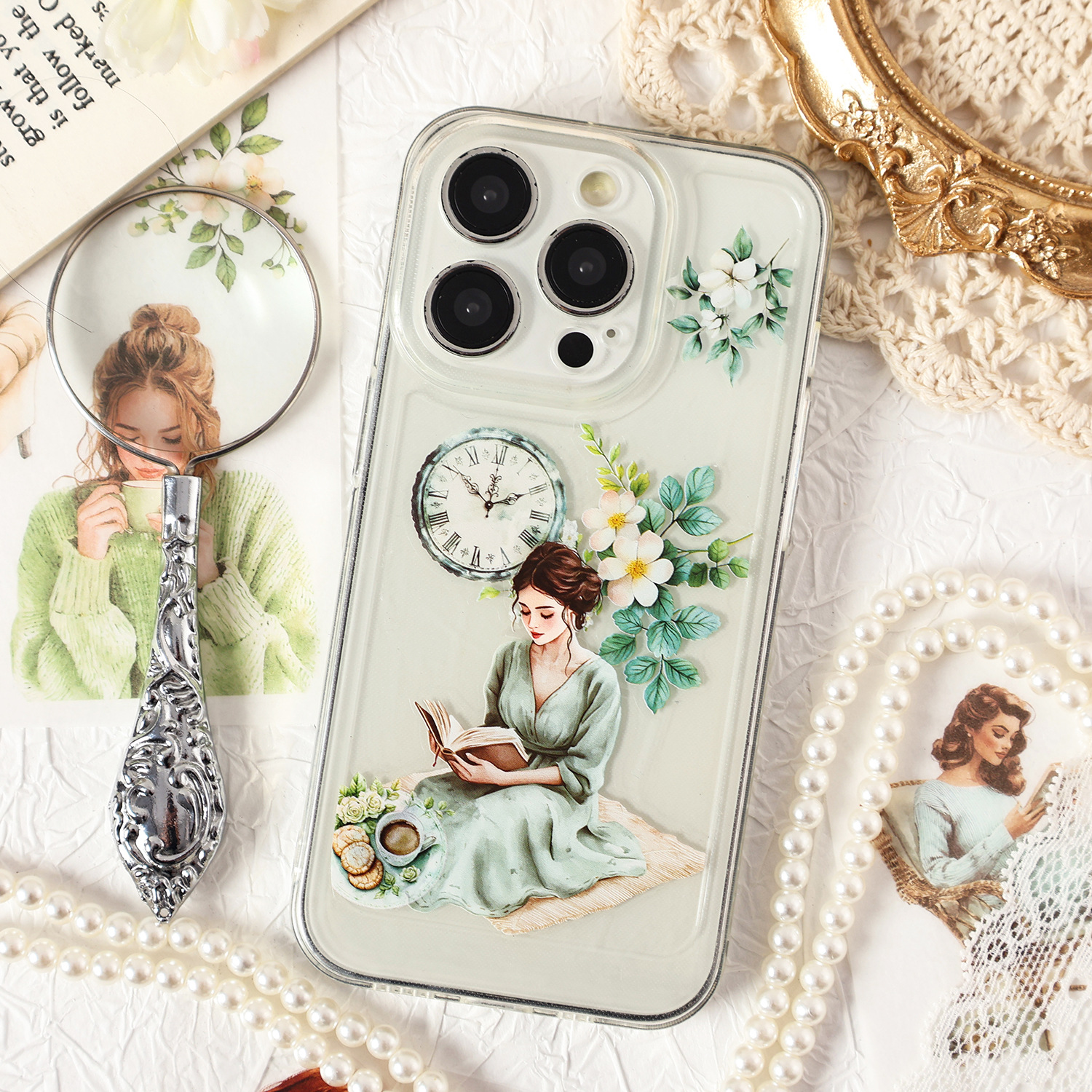 Yin Mo Hua Man Pegatinas de pet transparentes a prueba de agua Pegatinas de diario de bricolaje Pegatinas de chicas europeas retro transfronterizas