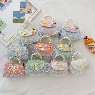 New Children's Bag Fashion Pearl Handbag Fashion Sequin Lace Small Bag All-match Chain Shoulder Crossbody Bag