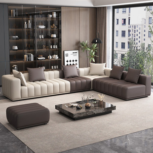 Piano Key Sofa Cat Scratch Leather Italian Minimalist Living Room Large Flat Floor Villa Corner High-End Leather Sofa U-Shaped
