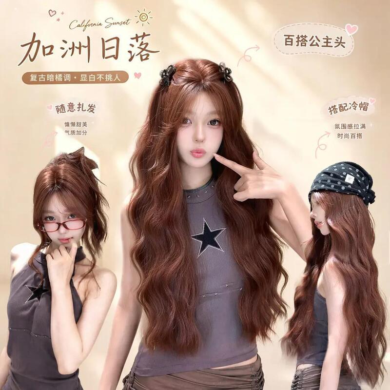 【California Sunset】Zelan New Women's Wig in Orange-Brown with Middle Parting, Realistic Long Curly Hair Full Wig 【California Sunset】Zelan New Women's Wig in Orange-Brown with Middle Parting, Realistic Long Curly Hair Full Wig