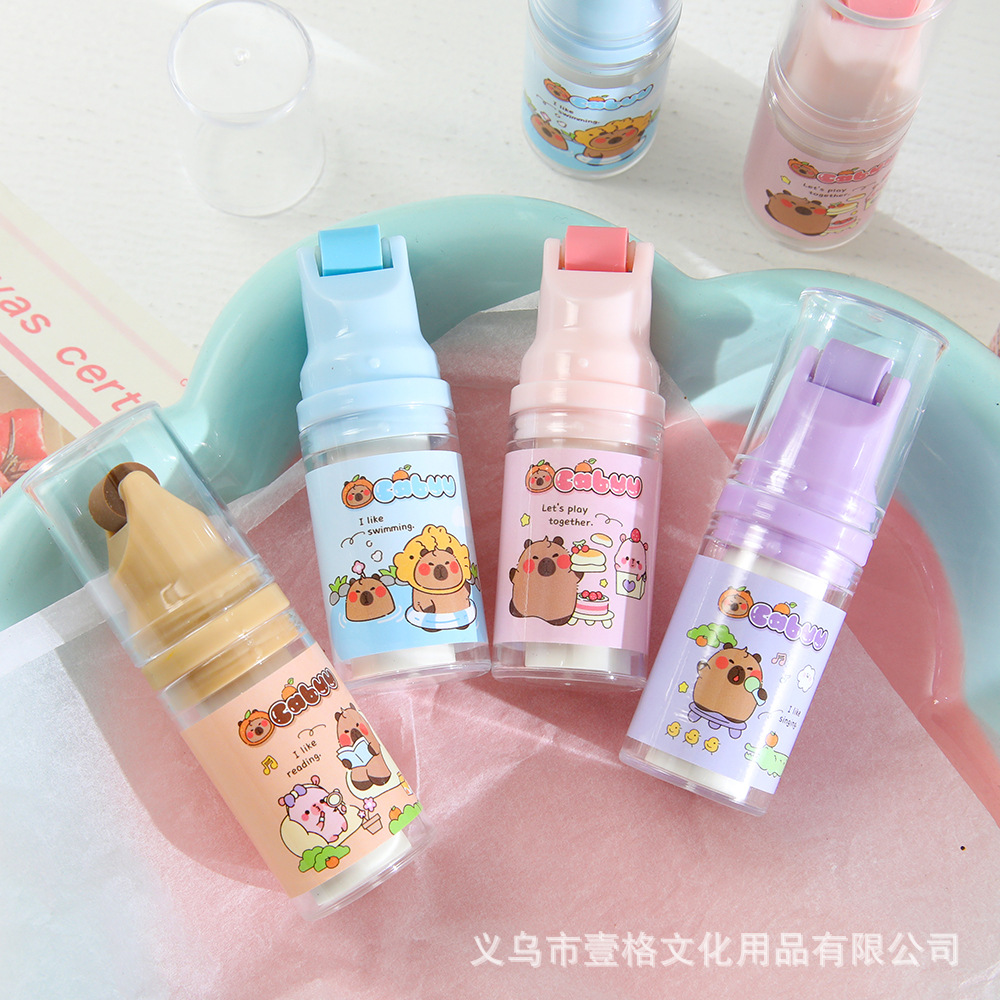 Capibara rodillo borracha borracha de papelería de estudiantes de primaria ultra limpia borracha de lápiz de dibujos animados borracha cilíndrica