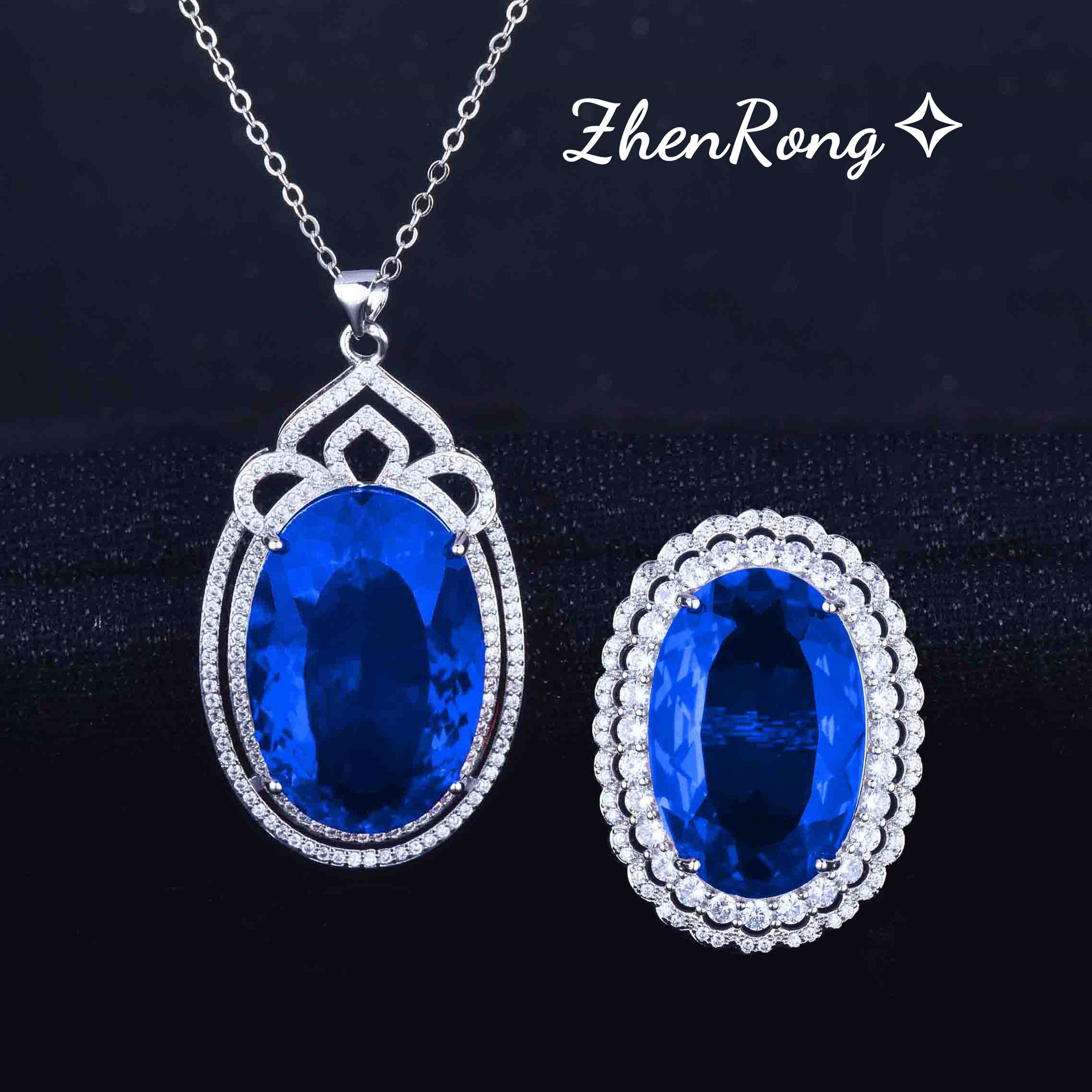 Tiktok Kuaishou transmisión en vivo color tesoro Esmeralda colgante de lujo imitación paloma Rubí Diana anillo color traje del tesoro