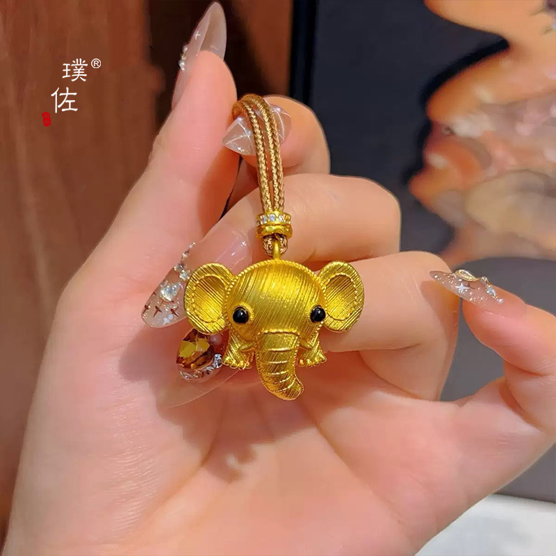 璞佐金店同款沙金diy配件拉丝萌趣小象吊坠项链女精致可爱毛衣链|undefined