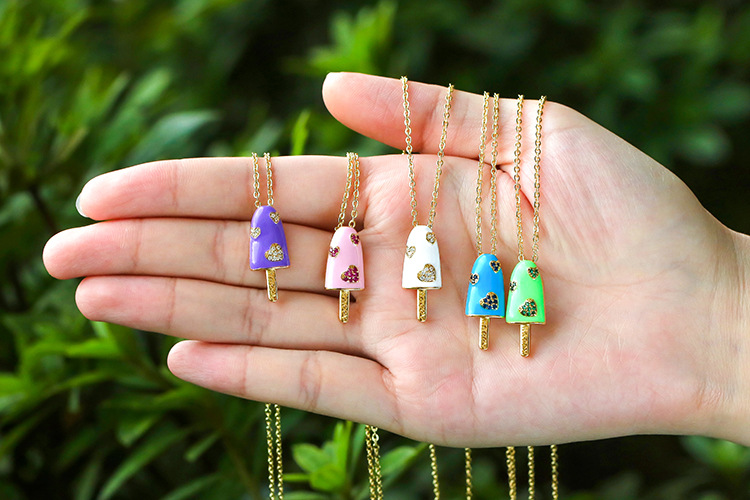 5g Weight Pendant Necklace Classification Wedding, Travel Occasion Copper Material Geometric Pattern Unisex Gender Fashion Style White, Pink, Purple, Green, Blue Color Wholesale Jewelry Popsicle-shaped Oil Drop Pendant Copper Inlaid Zircon Necklace Nihaojewelry 1