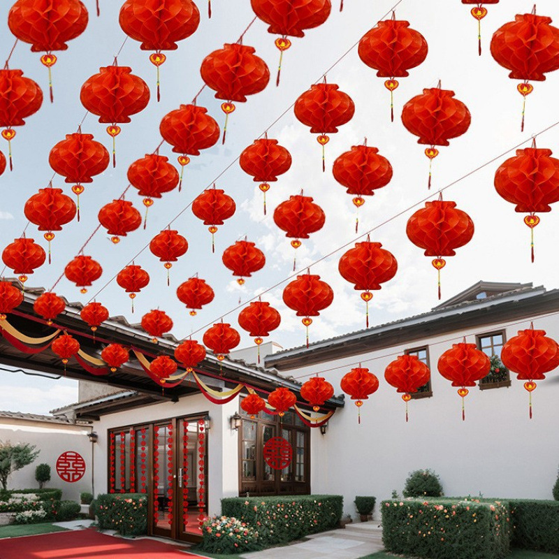 进免结婚院子小红旗拉绳彩旗挂饰三角形拉旗串旗定 制吊旗红色旗|undefined