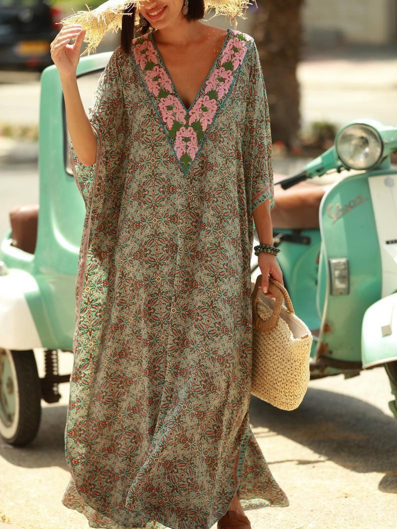 Transfronterizos Europa y América impresa túnica de playa blusa de vacaciones suelta vestido largo trajes de baño de playa bikini exterior 5D08