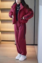 时尚保暖连帽棉服套装女小个子冬季新款韩版遮肉外套休闲裤两件套