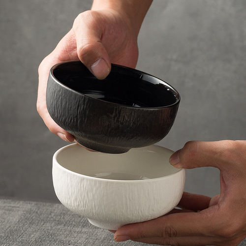 Japanese creative cooking tableware hotel commercial rice bowl household ceramic bowl single black and white new style for one person