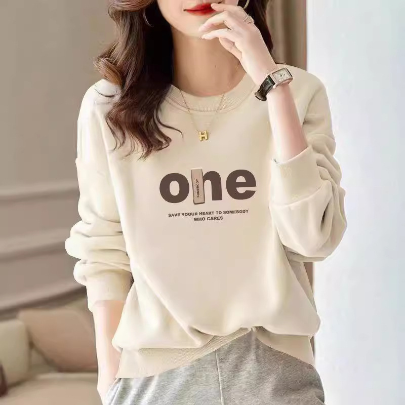 2025 Spring and Autumn Thin Round Neck Sweatshirt for Women, Loose Casual Long Sleeve Jacket, Slightly Dropped Shoulder, Korean Style Student Fashion Sweatshirt