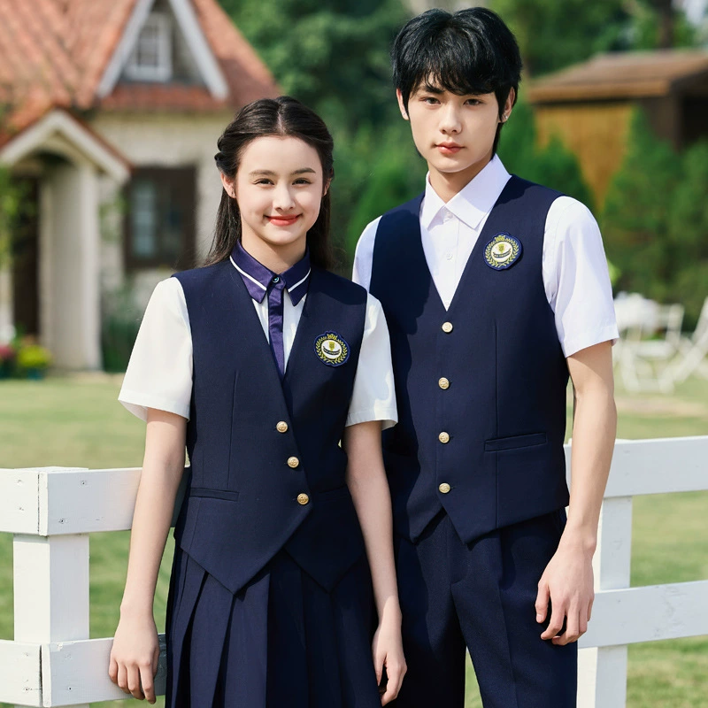 Мужской и женский одинаковый стиль, синий жилет без рукавов, школьная форма для школьников, студенческая форма, школьная форма для школьников, британский школьный костюм
