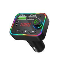 新款F4车载MP3蓝牙播话器七彩呼吸灯QC3.1AU盘音乐PD快充双口免提