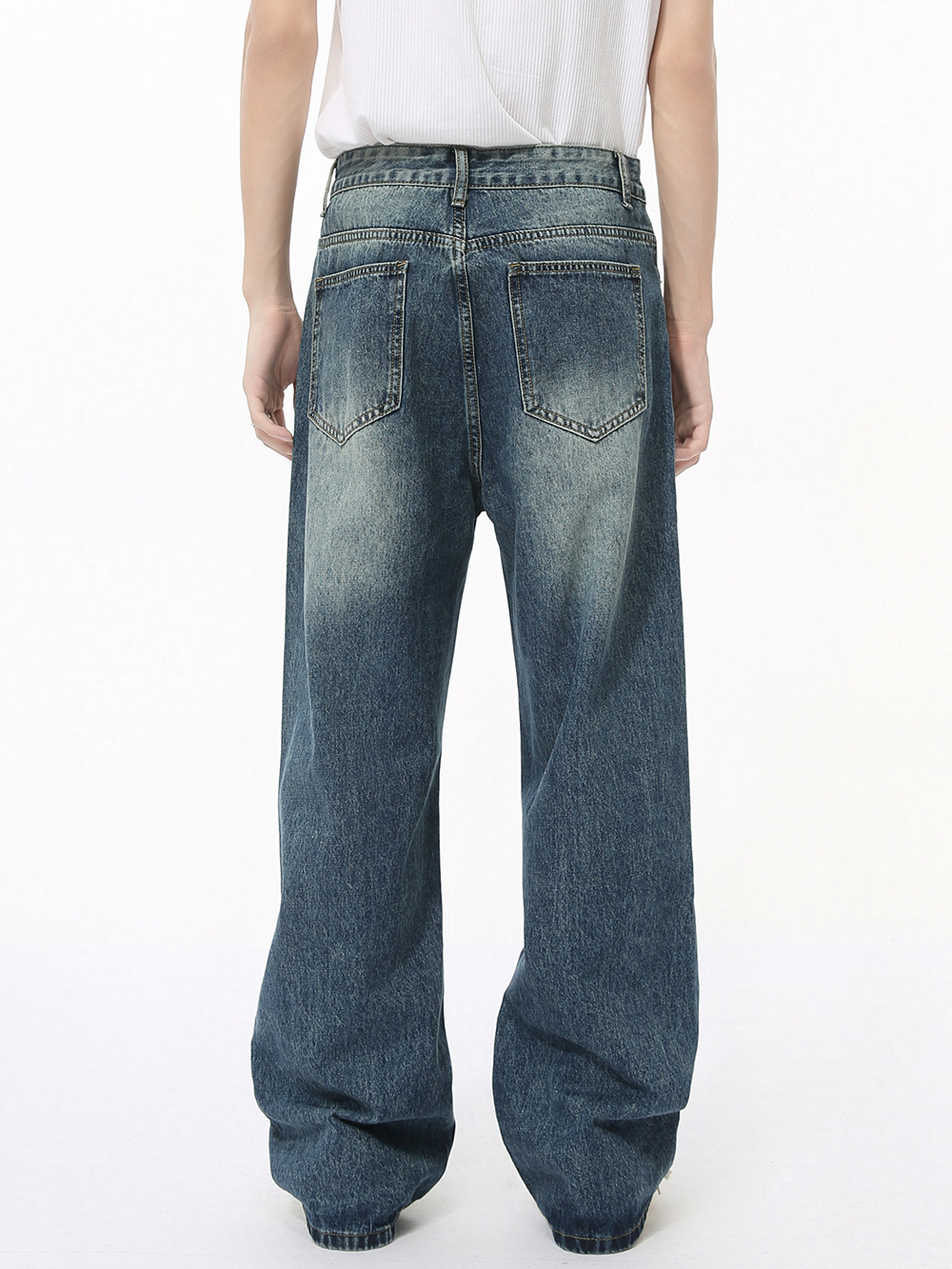 MTLCLOTHES Hombres| Retro americano hecho viejo blanco pulido rectas piernas largas jeans de calle de moda casual