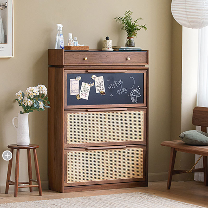 Nordic solid wood black walnut wooden shoe cabinet household light luxury Japanese simple cherry ultra-thin storage cabinet flip Rattan