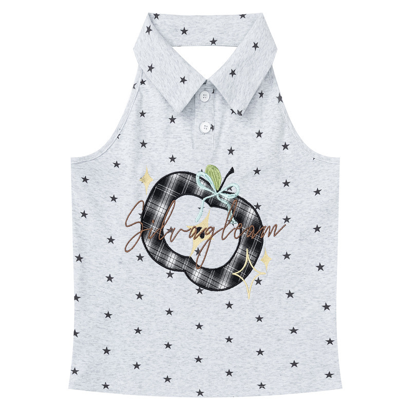 Sweet and Spicy Girl Style Strawberry Polka Dot Print Polo Neck Halter Tank Top for Women, Summer Slim Fit Sleeveless Trendy Top