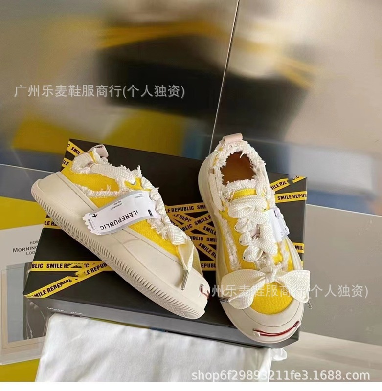 檀健次同款开口笑乞丐风帆布鞋SR~大头丑萌厚底增高7cm情侣休闲鞋|undefined
