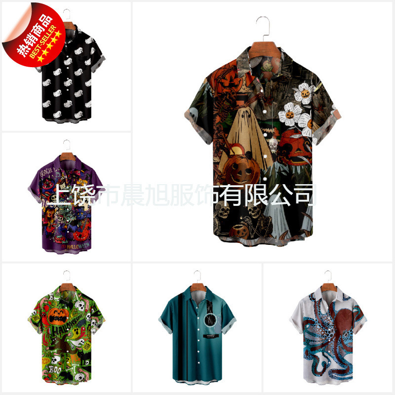 AliExpress Cross Border Summer New Short Sleeve Hawaiian Wrangler 3D Digital Print Shirt Men's Top Shirt