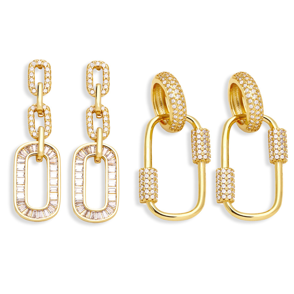 2022 new geometric oval copper gold-plated inlaid zircon earrings