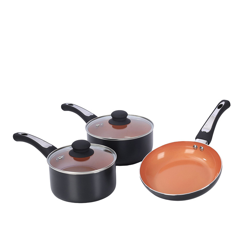 Cinco piezas de aluminio sartén antiadherente con sopa olla leche olla suplemento alimenticio olla plana sartén utensilios de cocina traje