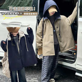 女童派克服加厚外套秋冬2025新款儿童中长款连帽风衣夹棉冬装棉服