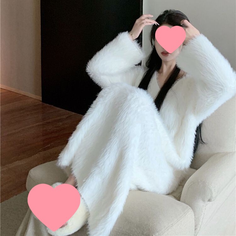 Lazy Style Sweater Dress over the Knee Autumn and Winter New Long Sweater Nursing Dress One-Piece Pajamas Sexy