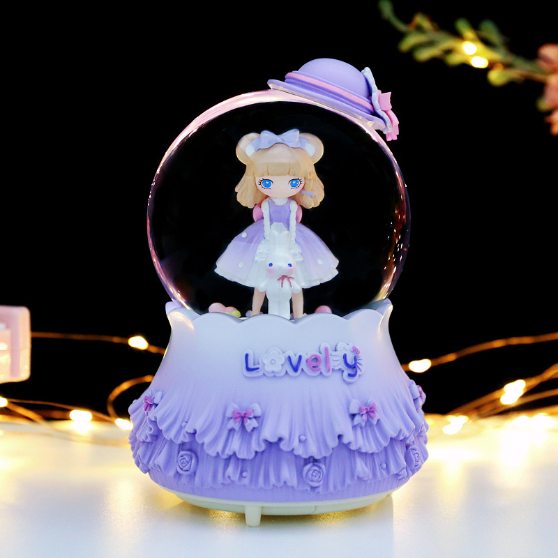 Dream girl heart Lolita girl crystal ball ornaments snow rotating music box desktop decorations wholesale