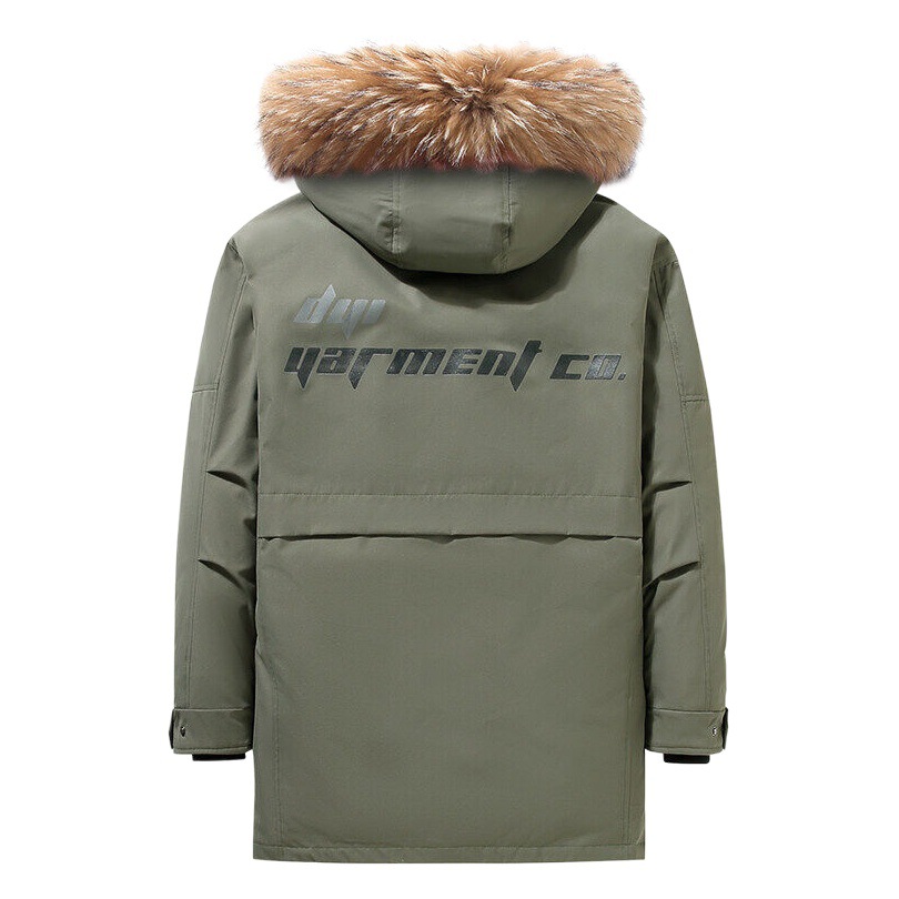 Chaqueta de invierno para hombres de longitud media con capucha engrosada cálido abrigo de cuello de piel grande para hombres 90 pato blanco abajo chaqueta de los hombres