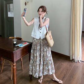 设计感无袖马甲印花半身裙套装女款2026夏季新款百搭超好看两件套
