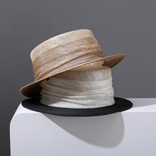 2026 华巧金银线菲律宾麻纱拼接PP草帽平顶平沿帽子休闲时尚百搭