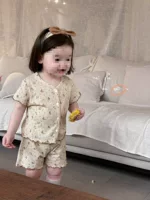 Летняя новая девушка цветочные шорты мягкие короткие рукава повседневный сплит набор пижамы домашняя одежда 0176A118