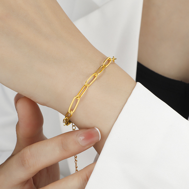 New Cold Style Simple Cross Chain Bracelet Gold Color-free All-match Ins Bracelet Niche Design plain Chain