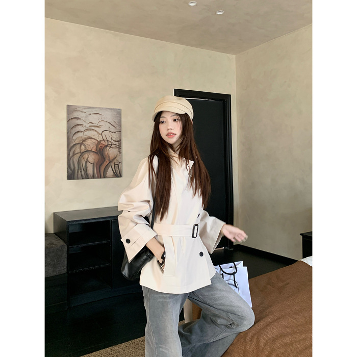 英伦风立领宽松短款风衣外套女装秋季韩系设计感chic显瘦百搭上衣|undefined