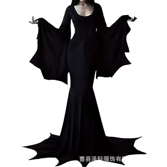 Cross-border European and American autumn Halloween party cosplay vampire gothic witch dress, extra-long floor-length dress