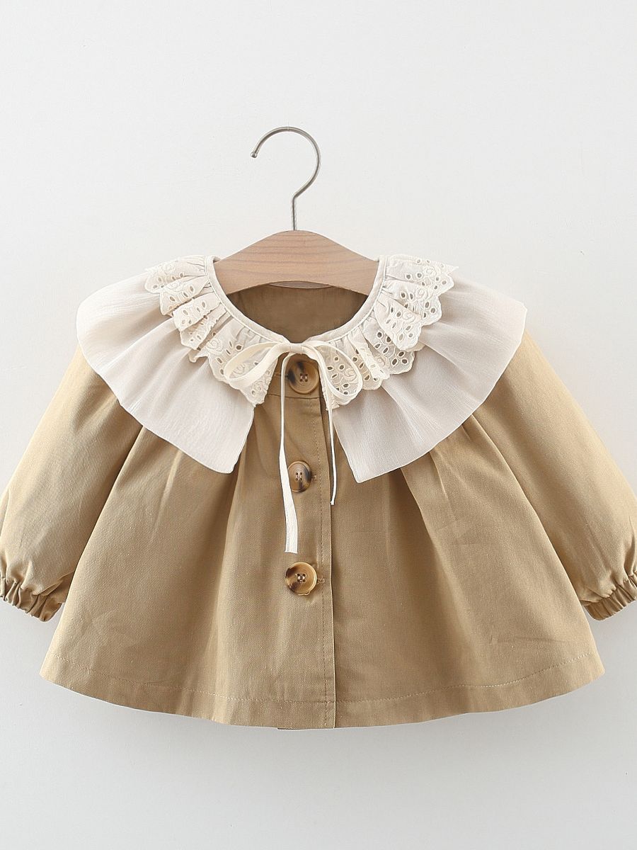 1599 otoño nueva ropa de los niños niñas de encaje solapa trench coat estilo coreano color sólido cardigan trench Coat image 1