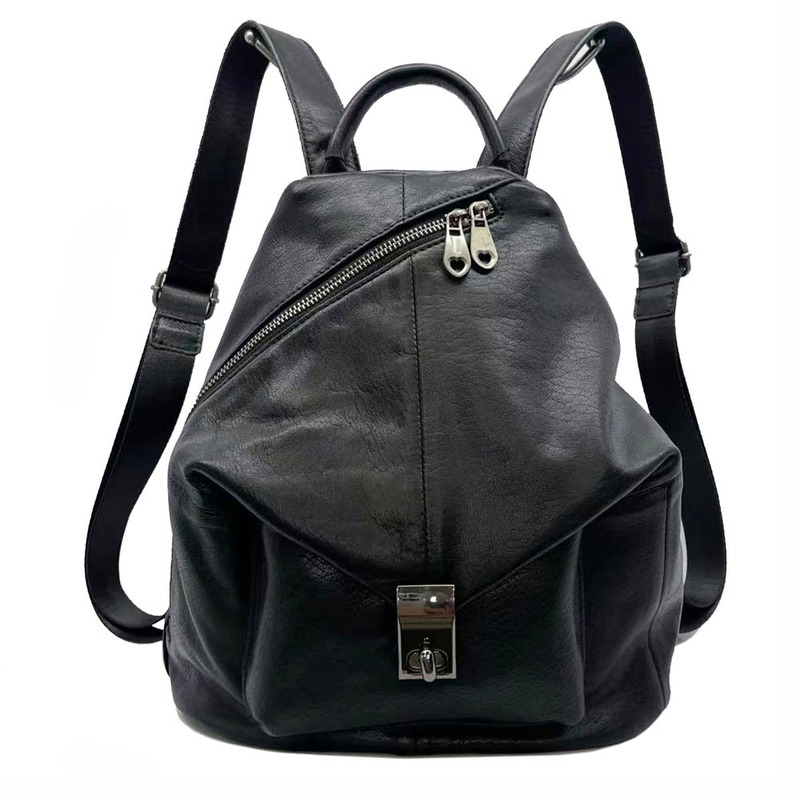 Long-Term In-Stock Genuine Leather Backpack for Women, Black Top-Layer Cowhide Women's Backpack, Trendy Fashion Versatile Soft Leather Women's Bag Long-Term In-Stock Genuine Leather Backpack for Women, Black Top-Layer Cowhide Women's Backpack, Trendy Fashion Versatile Soft Leather Women's Bag