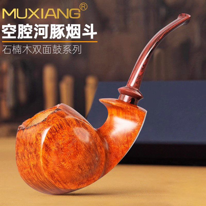 Handmade Wooden Briar Pipe with Natural Wood Grain, Traditional Old-Style Filter, Men's Exclusive Smoking Accessory