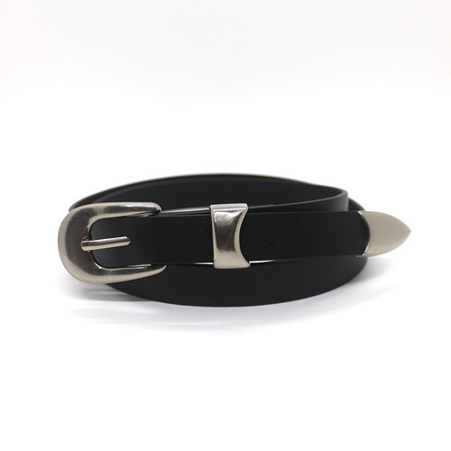 Trendy Korean version INS artistic belt youth style silver pin buckle women's belt fashion retro factory direct sale
