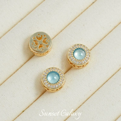 18k Gold Plated Aquamaro Jewelry Beaded Handmade Beaded DIY Material Bracelet Necklace Jewelry Material Accessories (Zərgərlik ara hissələri) - gold-round-one-piece