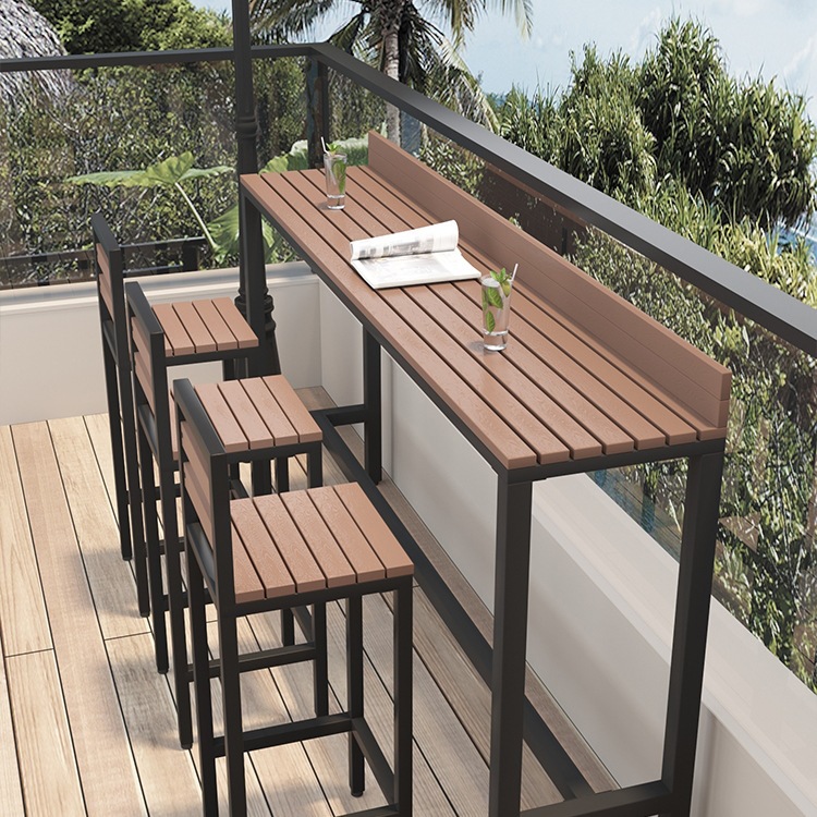 Outdoor Bar Table and Chairs, Outdoor Anti-Corrosion and Sun Protection Balcony Wall-Mounted High Table, Coffee Shop Terrace Long Table and Chair Combination