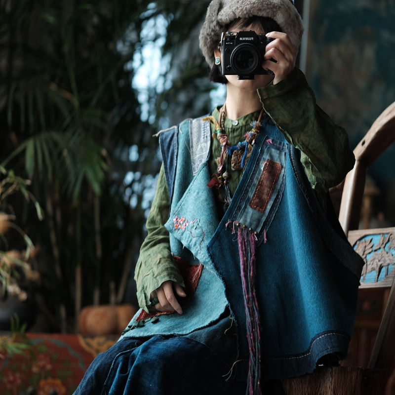 Vintage Handmade Woolen Patchwork Vest with a Unique Vibe 2271 Woolen Patchwork Blue Combination Vintage Handmade Woolen Patchwork Vest with a Unique Vibe 2271 Woolen Patchwork Blue Combination