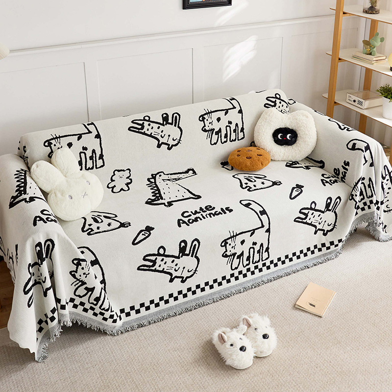 Entrar en la toalla de sofá de nieve blanca y negra, cojín de manta de tela, cojín de asiento universal para cuatro estaciones.