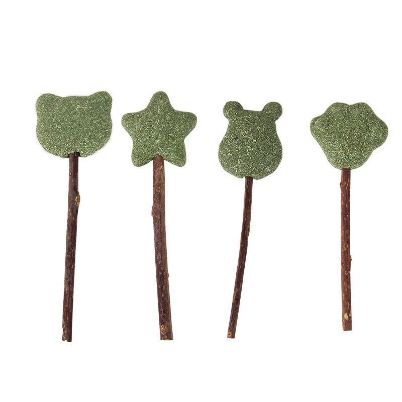 Fábrica en stock nuevo tipo de goma de menta para gatos limpiadores de dientes molares de madera de polilla de madera plumas de menta para gatos suministros de auto-hi