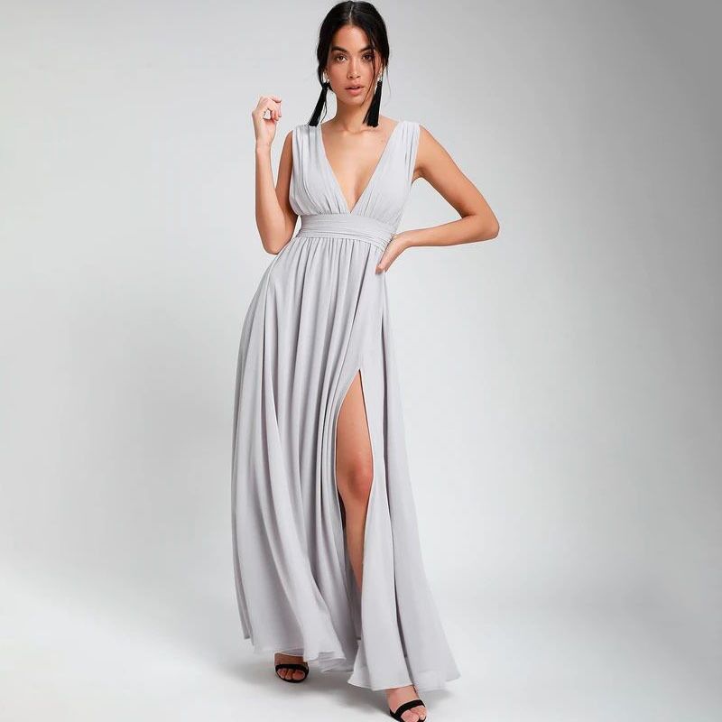 Comercio exterior de Europa y América Amazon AliExpress deseo las mujeres gasa cuello largo vestido nuevo sexy Split image 7