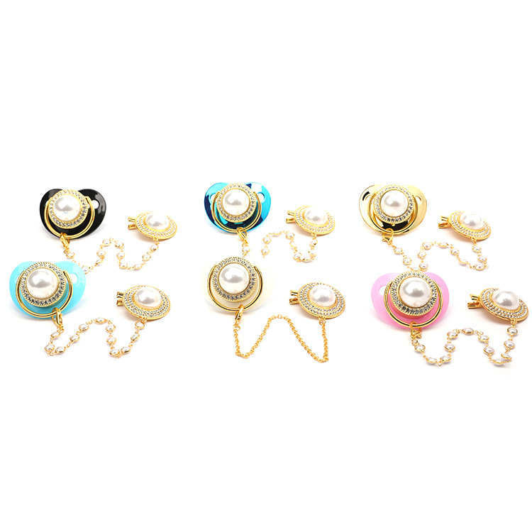 Cross-Border Popular High-End Large Pearl Baby Pacifier Baby Pacifier with Anti-Drop Chain for Baby to Sleep