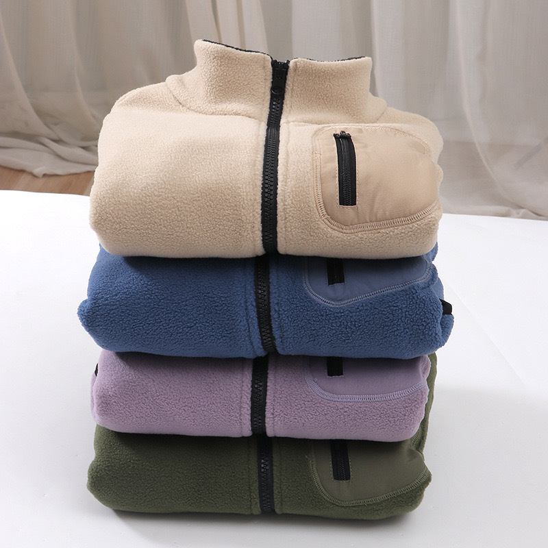 (2개) 가을과 겨울 새로운 어린이 부모-자식 성인 패치 포켓 스탠드 칼라 지퍼 양털 코트 경량 따뜻한 라이너 교복