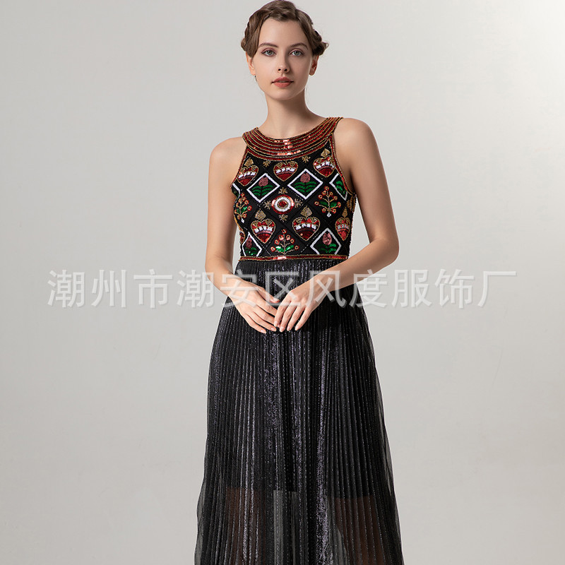 亮片礼服裙2025年欧美春季新款聚会派对大码背心连衣裙亚马逊跨境