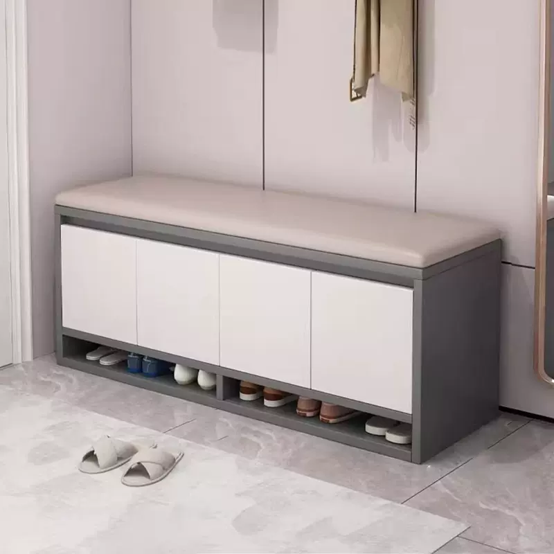 换鞋凳门口入户收纳一体式软包垫穿鞋凳玄关防尘带门小鞋柜矮柜