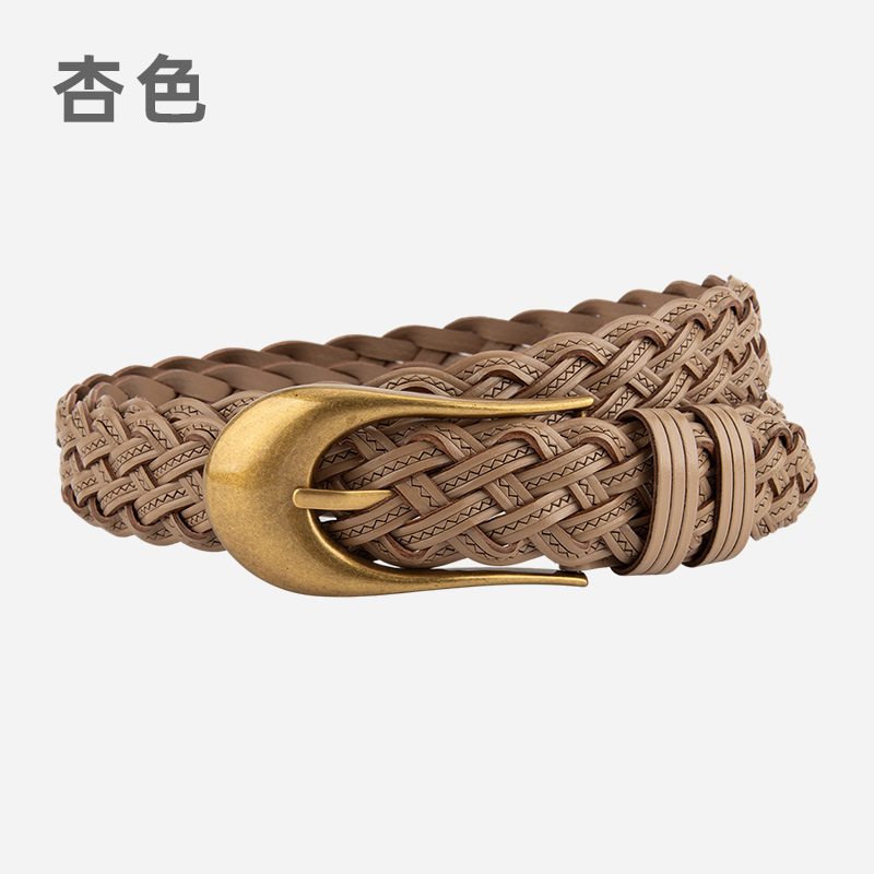 カジュアルパンツ、ジーンズ、ショートスカート用の手織りレトロ多用途レディースベルト、女性用パンチフリーベルト卸売|undefined